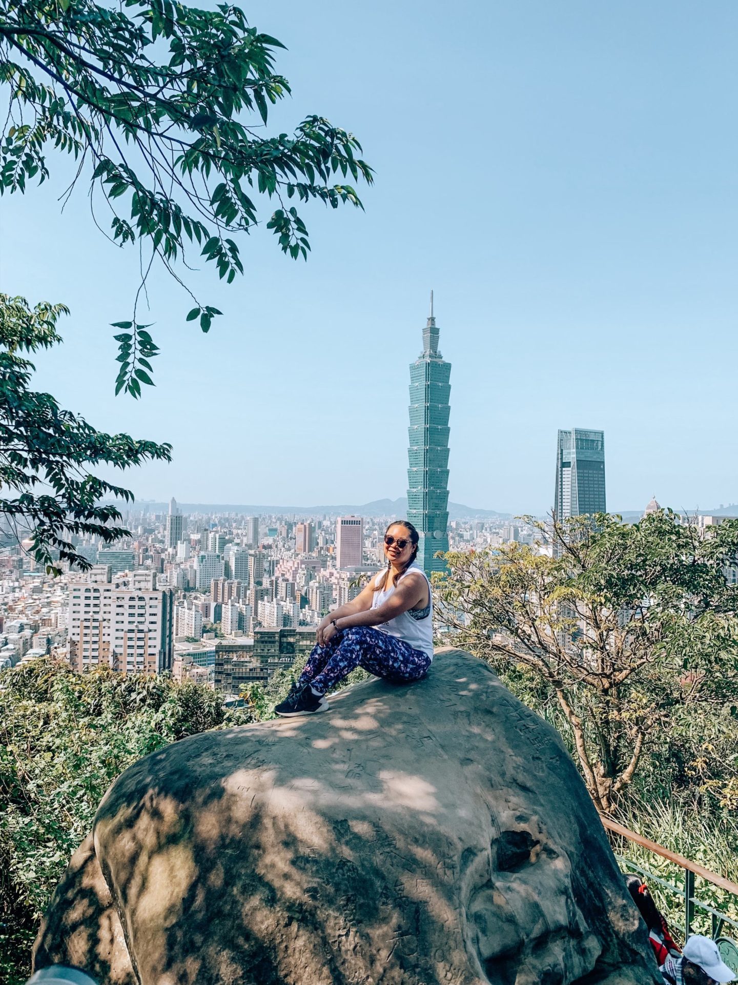 Hiking Elephant Mountain with a view of Taipei 101. 