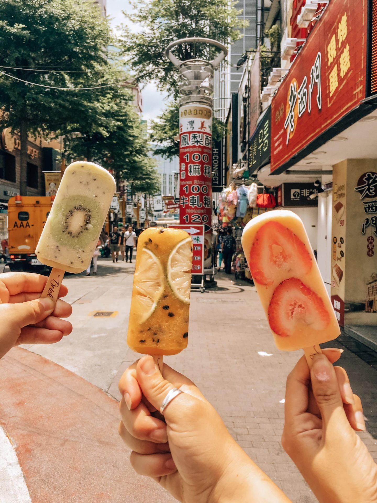 Trendy fruit flavoured popsicles at Ximending. 