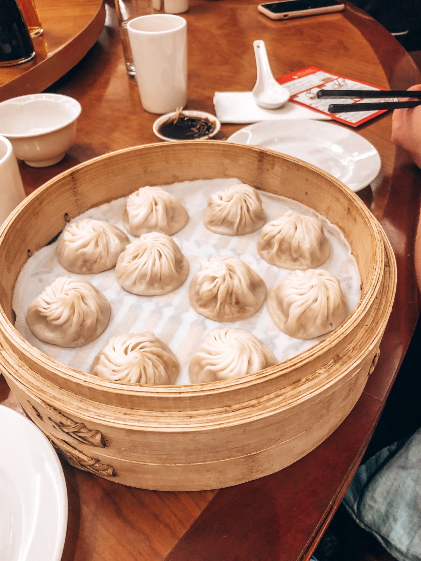 A steamer of xiao long bao at Din Tai Fung.